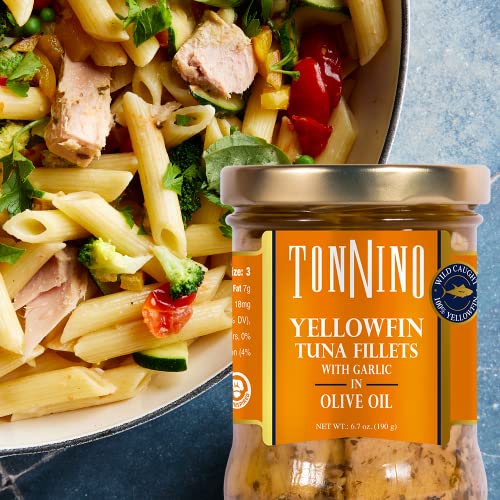 Tonnino Yellowfin Tuna in Olive Oil, Gluten-Free Premium Jarred Atun, Healthy Snacks for Adults, Ready to Eat Meals, EBT Eligible Items, Alternative of Salmon, Pack of 6