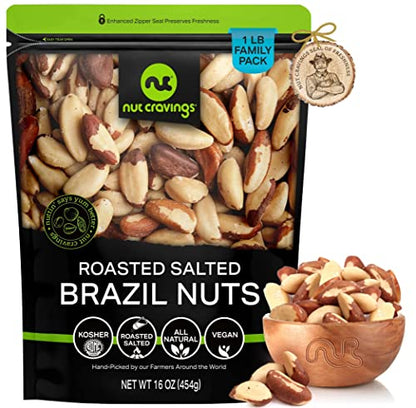 NUT CRAVINGS - Raw Brazil Nuts, Unsalted, No Shell, Whole, (16oz - 1 LB) Bulk Nuts Packed Fresh in Resealable Bag - Kosher Healthy Snack, Natural Keto Vegan -