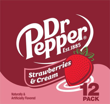 Dr Pepper Zero Strawberries and Cream Soda, 12 fl oz cans, 12 Pack