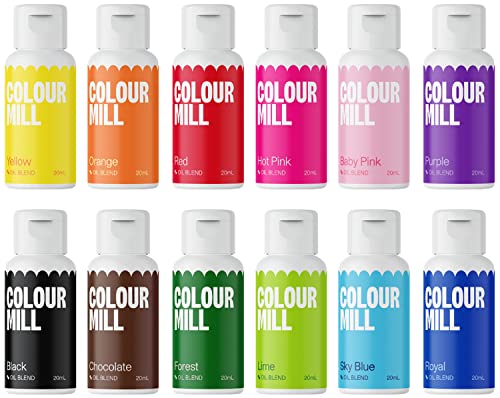 Colour Mill Oil-Based Food Coloring, 20 Milliliters Each of 6 Colors: Baby Blue, Navy, Royal, Sky Blue, Teal and Tiffany