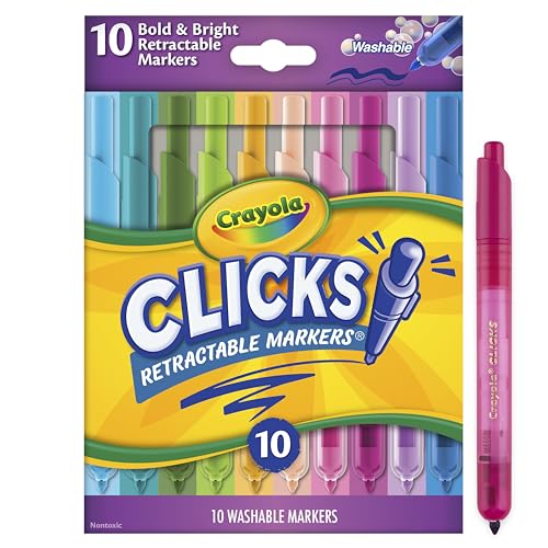 Crayola Clicks Retractable Tip Markers (10ct), Washable Art Marker Set, Coloring Markers for Kids, Back to School Supplies, 3+