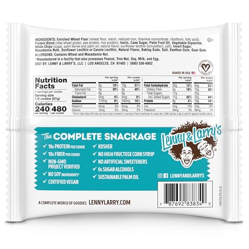 Lenny & Larry's The Complete Cookie, White Chocolate Flavored Macadamia, Soft Baked, 16g Plant Protein, Vegan, Non-GMO, 4 Ounce Cookie (Pack of 12)