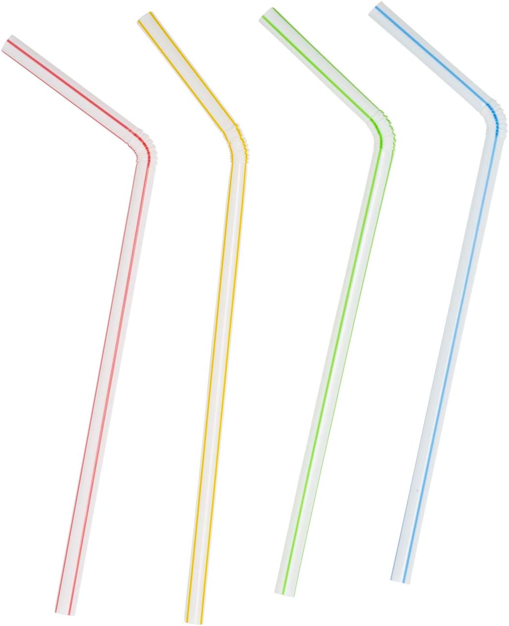 Comfy Package [200 Pack] 7.75" High Flexible Plastic Straws, Disposable Drinking Straws - Striped Assorted Colors