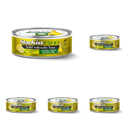 StarKist E.V.O.O. Solid Yellowfin Tuna in Extra Virgin Olive Oil, 4.5 oz (4 Pack) Canned Tuna Fish, Wild Caught, Gluten Free, Ready to Eat, Perfect for Salads, Keto Meals and Snacks