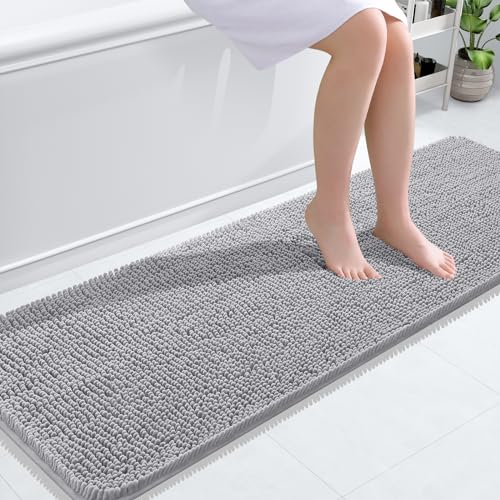 OLANLY Bathroom Rugs 24x16, Extra Soft Absorbent Chenille Bath Rugs, Non-Slip, Dry Quickly, Machine Washable, Bath Mats for Bathroom Floor, Tub and Shower, Beige