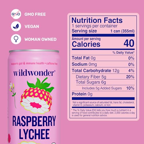 wildwonder Sparkling Probiotic Juice Drink w/Gut Health Immunity, Digestion Support, 5g Fiber, Live Probiotics, Caffeine Free, Organic, Low Sugar, 12pk 12oz, Strawberry Passion, As Seen on Shark Tank