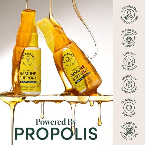 Propolis Throat Spray by Beekeeper's Naturals - 95% Bee Propolis Extract, Natural Immune Support & Sore Throat Relief - Antioxidants, Keto, Paleo, Gluten-Free (1.06 oz)(Pack of 1)