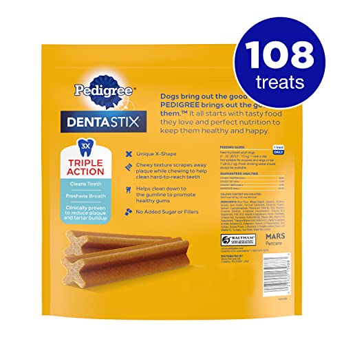 PEDIGREE DENTASTIX Dual Flavor Small Dog Dental Treats, Bacon & Chicken Flavors Dental Bones, 5.08 oz. Pack (24 Treats)