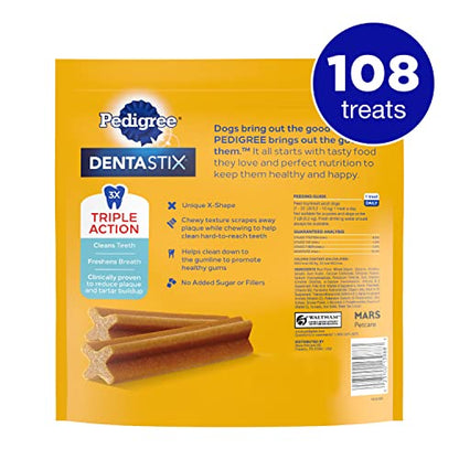 PEDIGREE DENTASTIX Dual Flavor Small Dog Dental Treats, Bacon & Chicken Flavors Dental Bones, 5.08 oz. Pack (24 Treats)