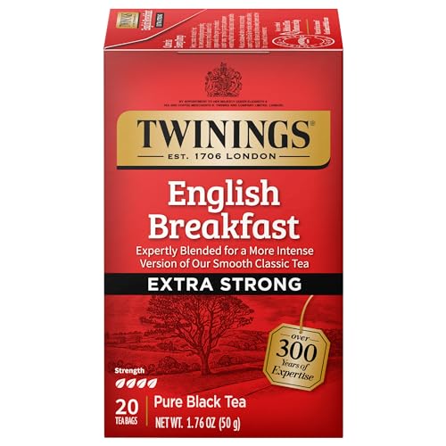 Twinings English Breakfast Black Tea, 100 Individually Wrapped Tea Bags, Smooth, Flavourful, Robust, Caffeinated, Enjoy Hot or Iced