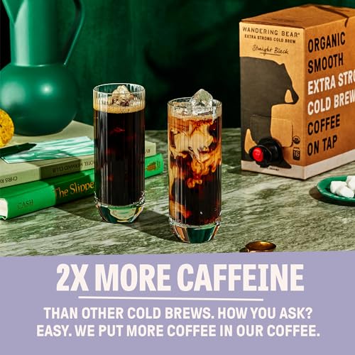 Wandering Bear Straight Black Organic Cold Brew Coffee On Tap, 96 fl oz - Extra Strong, Smooth, Unsweetened, Shelf-Stable, and Ready to Drink Iced Coffee, Cold Brewed Coffee, Cold Coffee