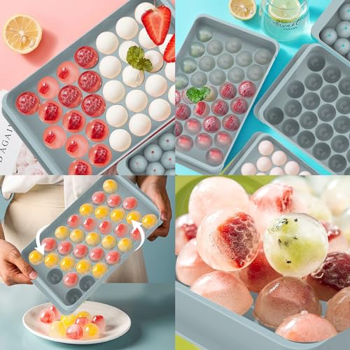 WIBIMEN Ice Cube Tray with Lid & Bin, 0.8inx66 Ice Ball Maker Mold for Freezer with Container Ice Trays Making Sphere Ice Chilling Cocktail Tea Coffee (2 Black Trays 1 Ice Bucket & Scoop)