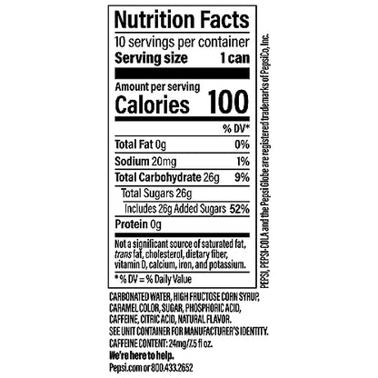 Diet Pepsi Soda, 7.5 Fl Oz Mini Cans, (Pack of 10)