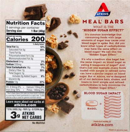 Atkins Endulge Caramel Nut Chew Bar, Dessert Favorite, 1g Sugar, Good Source of Fiber, Low Sugar, 10 Count