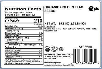 Yupik Organic Golden Flax Seeds, 2.2 lb, Non-GMO, Vegan, Gluten-Free, Pack of 1