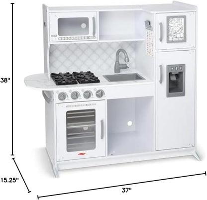 Melissa & Doug Wooden Chef’s Pretend Play Toy Kitchen With “Ice” Cube Dispenser – Cloud White - FSC Certified