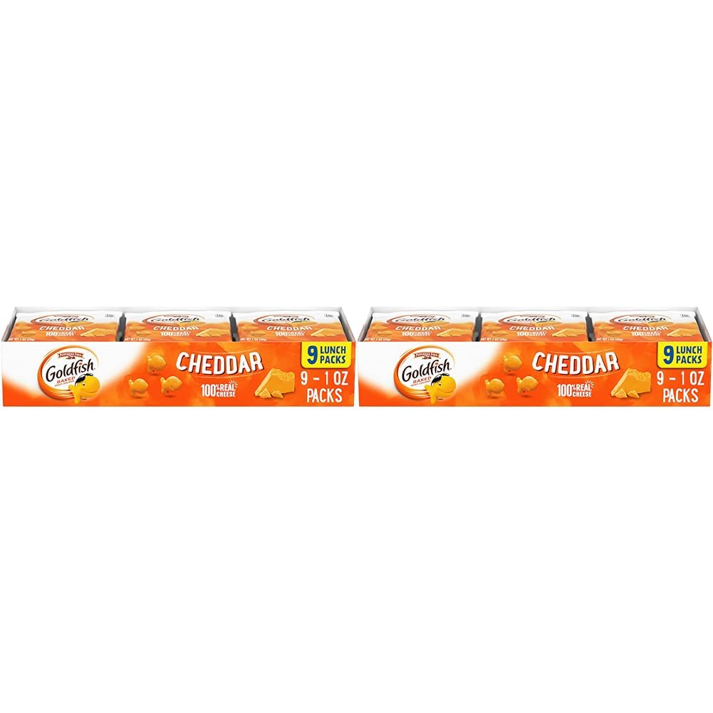 Goldfish Colors Cheddar Crackers, Snack Pack, 0.9 oz, 9 CT Multi-Pack Tray (Pack of 2)