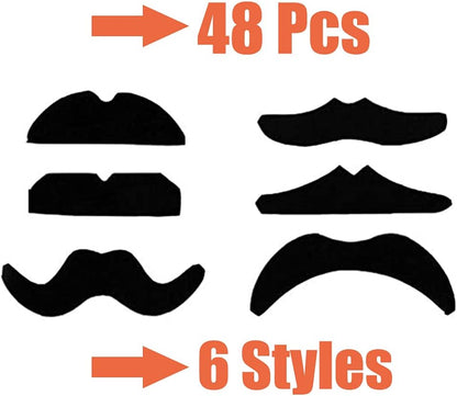 48 pcs Novelty Fake Mustaches,Mustache Party Supplies, Novelty Artificial Mustaches for Birthday,Halloween,Party Supplies,Masquerade,Black