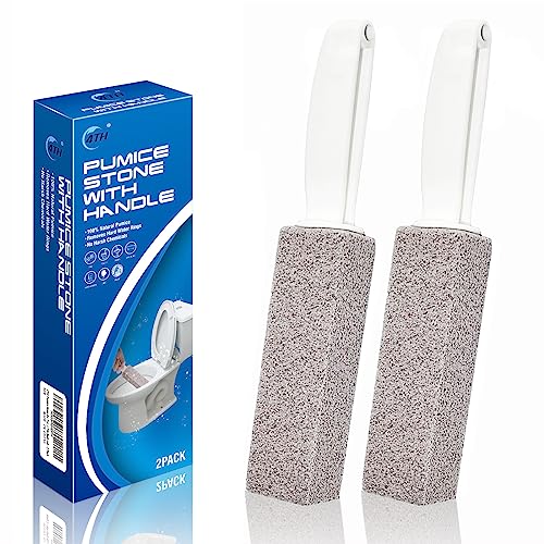 Pumice Stone for Toilet Bowl Cleaning,Scouring Stick with Handle,Powerfully Away Limescale Stain,Hard Water Ring, Calcium Buildup,Iron,Rust.Remover for Tile Bath-tub - 2 Pack