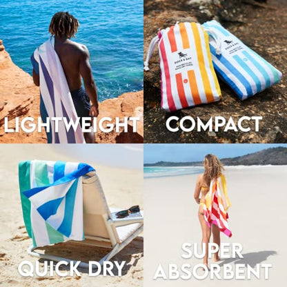 Dock & Bay Beach Towel - Quick Dry, Sand Free - Compact, Lightweight - 100% Recycled - includes Bag - Cabana - Bondi Blue - Extra Large (200x90cm, 78x35)