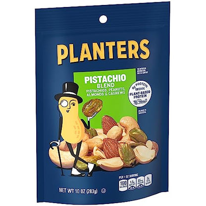 PLANTERS Pistachio Lovers Nut Mix, Mixed Nuts Snack with Pistachios no shell, Almonds & Cashews, Party Snacks, Plant-Based Protein, After School Snack, Bulk Nuts, Kosher 1lb 2.5oz Canister