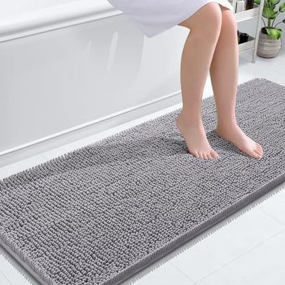 OLANLY Bathroom Rugs 24x16, Extra Soft Absorbent Chenille Bath Rugs, Non-Slip, Dry Quickly, Machine Washable, Bath Mats for Bathroom Floor, Tub and Shower, Beige