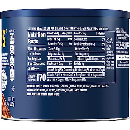 PLANTERS Roasted Unsalted Mixed Nuts, 10.3 oz Canister