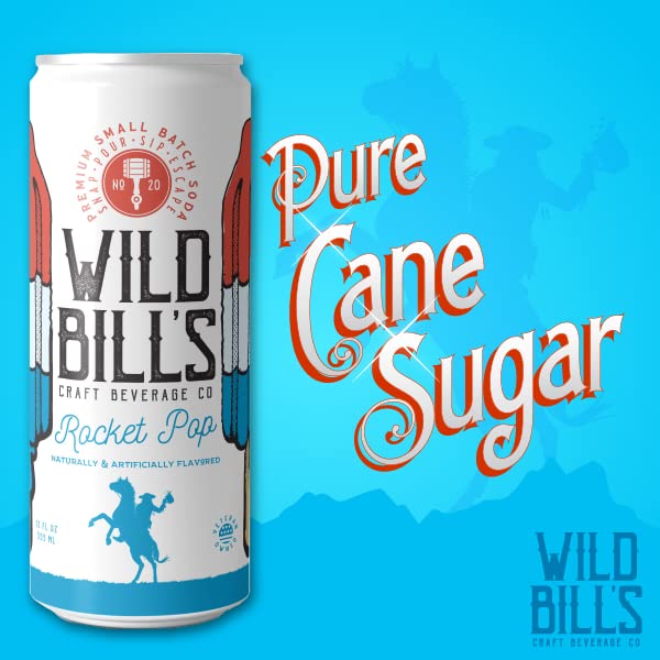 Wild Bill's Craft Soda Soft Drinks Fruity Variety Pack, Strawberry, Grape, Rocket Pop, Black Cherry, Orange Cream, Pure Cane Sugar, Caffeine Free, NO High Fructose Corn Syrup, Gluten Free 12 Pack