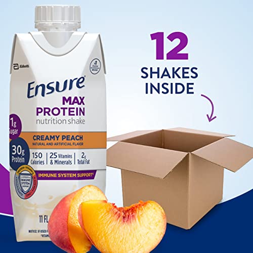 Ensure Max Protein Nutrition Shake with 30g of Protein, 1g of Sugar, High Protein Shake, Milk Chocolate, 11 Fl Oz (Pack of 12), Liquid, Halal