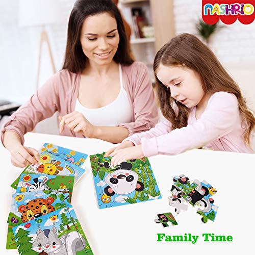 NASHRIO Wooden Puzzles for Toddlers 2-5 Years Old(Set of 6), 9 Pieces Preschool Educational and Learning Animal Jigsaw Puzzle Toy Gift Set for Boys and Girls