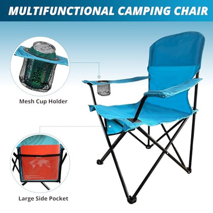 Beach Camp Cup Holder, Storage Pocket, Waterproof Bag Outdoor Arm Chair, Supports 225LBS, Cyan