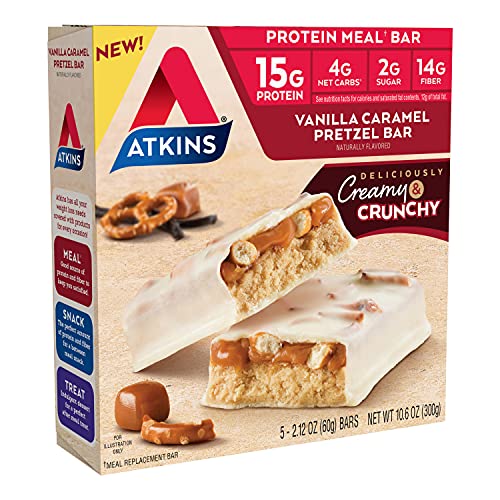 Atkins Double Fudge Brownie Protein Meal Bar, High Fiber, 15g Protein, 1g Sugar, 4g Net Carb, Meal Replacement, Keto Friendly