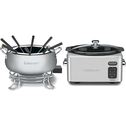 Cuisinart Fondue Pot, 3 Quart, For Chocolate, Cheese, Broth, Oil, Stainless Steel, CFO-3SSP1