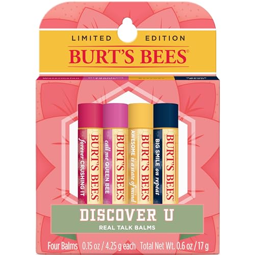 Burt's Bees Lip Balm - Pink Grapefruit, Mango, Coconut & Pear, and Pomegranate Pack, Lip Moisturizer With Beeswax, Tint-Free, Natural Origin Conditioning Lip Treatment, 4 Tubes, 0.15 oz.