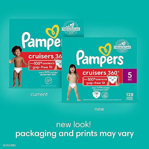 Pampers Cruisers 360 Diapers - Size 5, One Month Supply (128 Count), Pull-On Disposable Baby Diapers, Gap-Free Fit