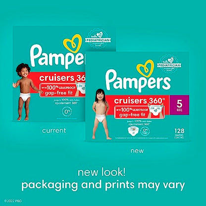 Pampers Cruisers 360 Diapers - Size 5, One Month Supply (128 Count), Pull-On Disposable Baby Diapers, Gap-Free Fit