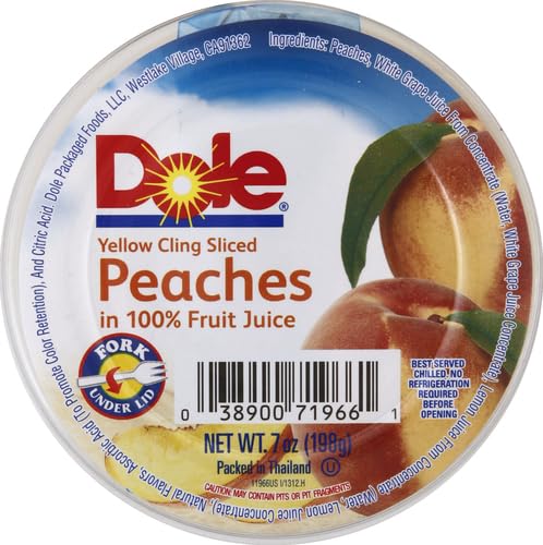 Dole Fruit Bowls Diced Peaches in 100% Juice Snacks, 4oz 12 Total Cups, Gluten & Dairy Free, Bulk Lunch Snacks for Kids & Adults