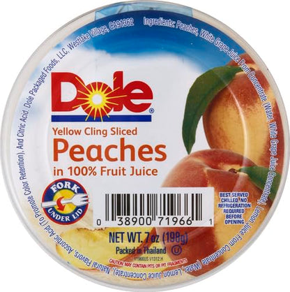 Dole Fruit Bowls Diced Peaches in 100% Juice Snacks, 4oz 12 Total Cups, Gluten & Dairy Free, Bulk Lunch Snacks for Kids & Adults