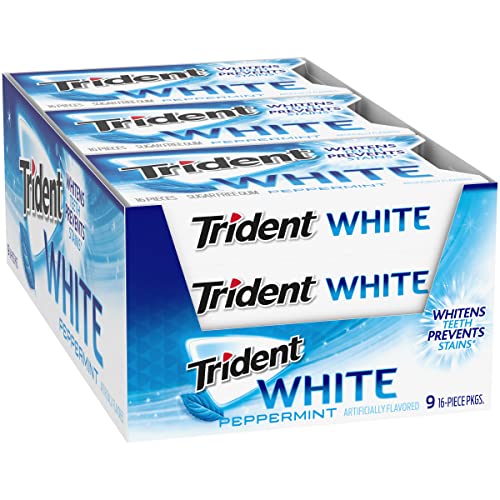 Trident White Peppermint Sugar Free Gum, 16 Count (Pack of 9)