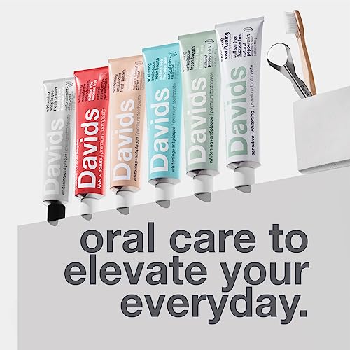 Davids Natural Toothpaste for Teeth Whitening, Peppermint, Antiplaque, Fluoride Free, SLS Free, EWG Verified, Toothpaste Squeezer Included, Recyclable Metal Tube, 5.25oz