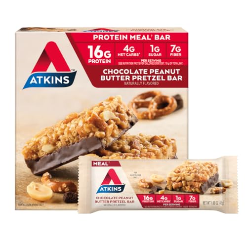 Atkins Double Fudge Brownie Protein Meal Bar, High Fiber, 15g Protein, 1g Sugar, 4g Net Carb, Meal Replacement, Keto Friendly