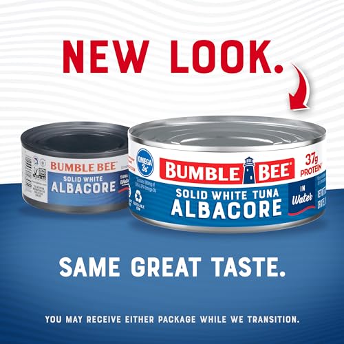 Bumble Bee Solid White Albacore Tuna in Water, 5 oz Can (Pack of 8) - Wild Caught Tuna - 29g Protein per Serving, High in Omega-3s - Non-GMO Project Verified, Gluten Free, Kosher