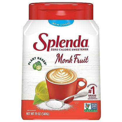 SPLENDA Monk Fruit Zero Calorie Plant Based Granulated Sweetener Jar, 19 oz