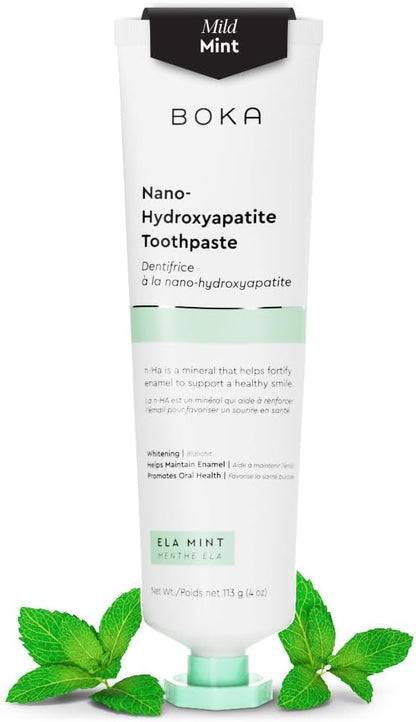 Boka Fluoride Free Toothpaste - Nano Hydroxyapatite, Remineralizing, Sensitive Teeth, Whitening - Dentist Recommended for Adult & Kids Oral Care - Ela Mint Flavor, 4 Fl Oz 1 Pk - US Manufactured