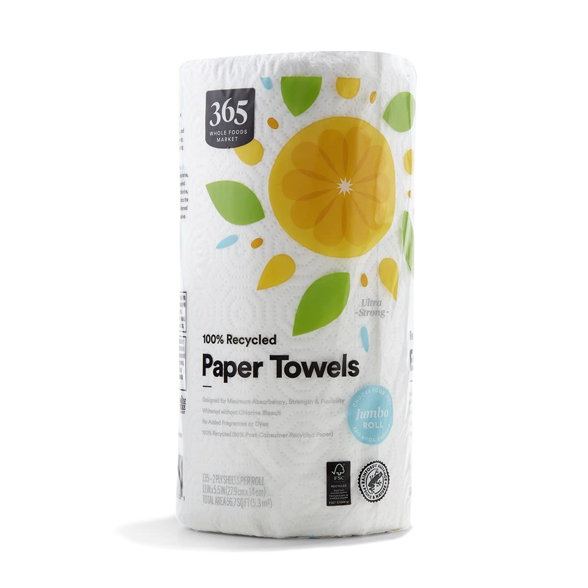 365 by Whole Foods Market, Paper Towels 135 Sheet Jumbo Rolls 3 Count, 135 Count