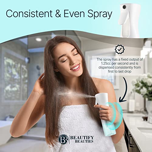 BeautifyBeauties Spray Bottle For Hair – Continuous Mister Spray Bottle for Hairstyling, Cleaning, Plants, Pets, Barbers, Salons, Essential Oil Scents (White, 6.8/200ml)