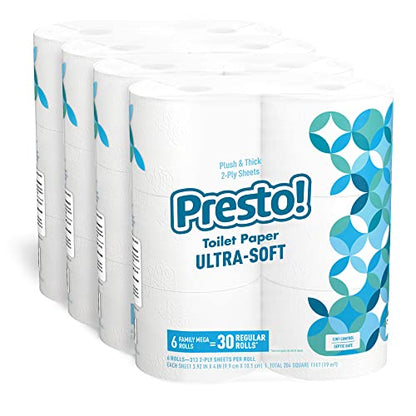 Presto! 2-Ply Ultra-Soft Toilet Paper, Unscented, White