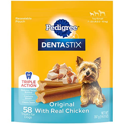 PEDIGREE DENTASTIX Dual Flavor Small Dog Dental Treats, Bacon & Chicken Flavors Dental Bones, 5.08 oz. Pack (24 Treats)