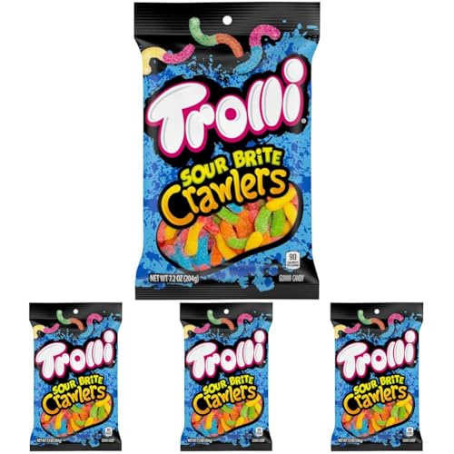 Trolli Sour Brite Crawlers Candy, Original Flavored Sour Gummy Worms, 7.2 Ounce (Pack of 4)