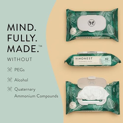 The Honest Company Plant-Based Flushable Wipes | 99% Water, Hypoallergenic, EWG Verified, Safe to Flush | Fragrance Free, 42 Count